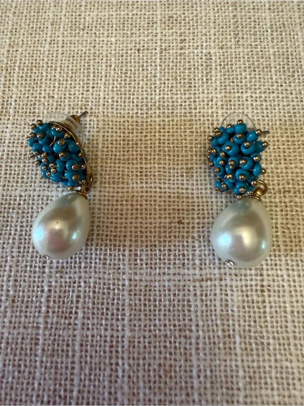 Talbots Elegant Turquoise Cluster and Pearl Drop Earrings - Like New!